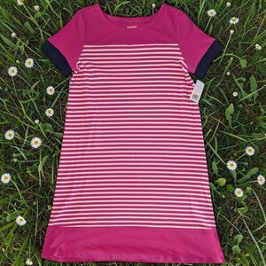 Belk Kim Rogers Size LARGE Knit  T-Shirt Dress Pink White Stripes New With Tags